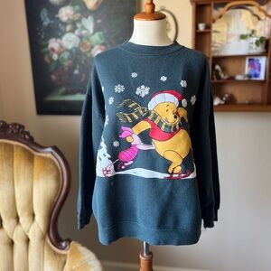 ☾ Vintage Winnie the Pooh + piglet ice skating Christmas crewneck sweatshirt